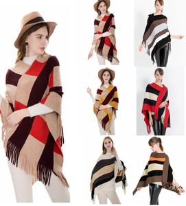 Plaid Poncho Écharpe Gland Wraps Femmes Vintage Tricot Tartan Hiver Cape Grille Châle Cardigan Couvertures Manteau Manteau Pull Foulards GGA78521835