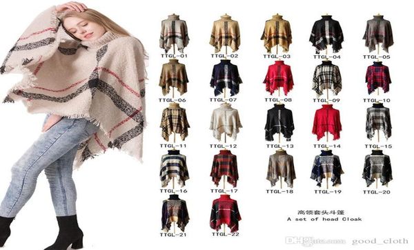 Plaid Poncho Femmes Blouse de gland tassel Pull en tricot tricot enveloppe vintage Craquins tricots Cape de cape d'hiver Tartan Cape Cardigan Cape Cape7029154
