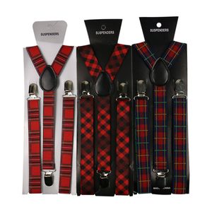 Plaid Print 3clips heren Suspenders Men Braces ondersteunt tirantes voor vrouwen elastische verstelbare broekbanden kleding 2,5x100 cm