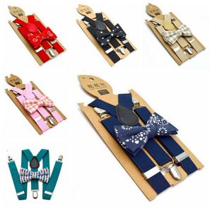 Kinderen bretels Vlinderset Set Plaid Gedrukt Braces Boys Grid Elastische Y-bretels met strikband Baby Retro Band Clip Y-back BzyQ6149