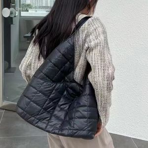 Sacs à bandoulière souples matelassés à carreaux pour femmes, grande capacité, sac fourre-tout en coton, espace en nylon, hiver femme gonflée rembourrée, sacs à main et sacs à main 2023