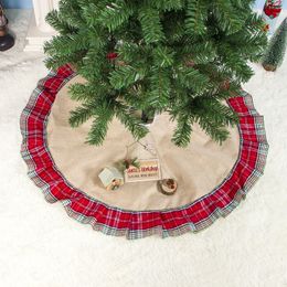 Falda a cuadros con volantes para árbol de Navidad 100 cm Tela de poliéster Falda para árbol de Navidad Árbol de Navidad creativo Decoración inferior Alfombra Alfombra WVT1093