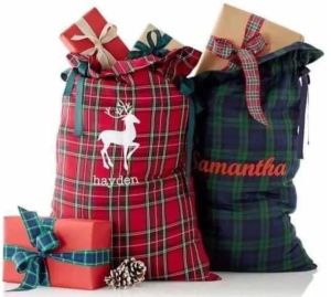 Plaid Santa Sack Christmas Sant Panta Sacks for Kids Candy Gift Gift Canvas Santa Sack Plaid Style X-MAS Gift Sack Fy4934