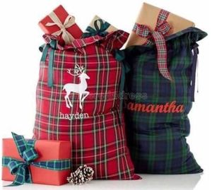 Plaid Santa Sack Christmas Santa Sacks For Kids Candy Cadeaum Bag Canvas Santa Sack Plaid Style X-Mas Gift Sack GYQQQ