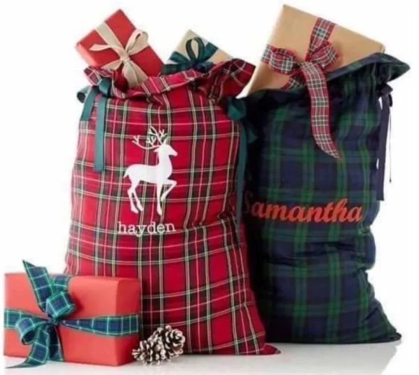 Plaid Santa Sack Christmas Sant Panta Sacks for Kids Candy Gift Gift Canvas Santa Sack Plaid Style X-MAS Gift Sack Fy4934