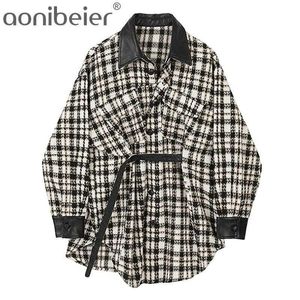 Plaid chemise haut et chemisiers à manches longues surdimensionné coton dames décontracté Blusas une poche lâche femme à carreaux 210604