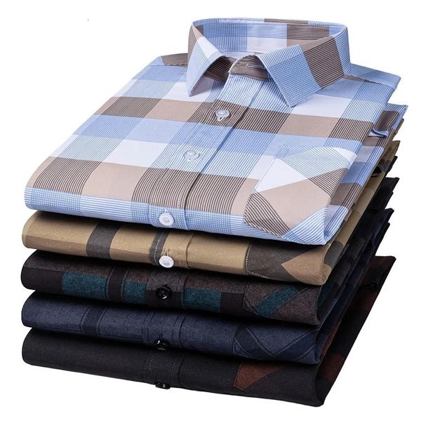 Chemises à carreaux pour hommes à manches longues vêtements de mode de luxe entretien facile doux affaires décontracté imprimé mince Smart Camisa chemise formelle 240119