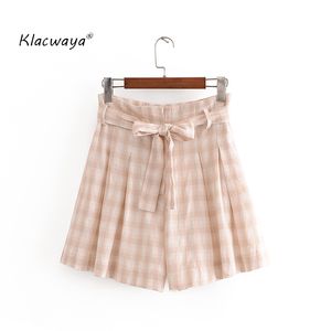 Plaid shorts shirts zomer mode dames sjerpen gedrapeerde losse rok chique meisjes Engeland stijl 210521