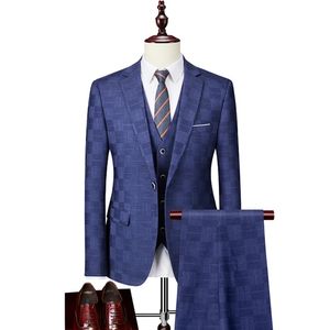Plaid Suit Men Blazer Vestbroek Business Business Style Wedding Jurk High End Slim Fit Jacket Broeken 3 -delige set