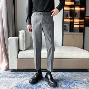 Plaid pak broek mannen klassieke zakelijke jurk broek kantoor sociale casual slim fit broek streetwear bruiloft broek 210527