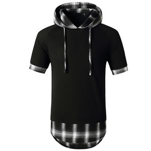 Plaid T-shirt Mannen Workout Casual Muscle Patchwork Wit T-shirts Mens Hooded Oversized Hip Hop Tee Shirt Zomer Harajuku Tops 210524