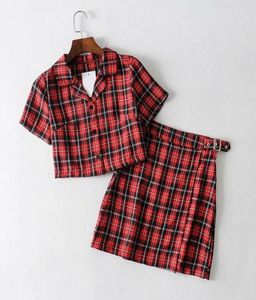 Plaid Tracksuit Women 2 Set Two Piece Casual 2019 Short Top Shirts Mini Jirt Matching Set Tenues New8177442