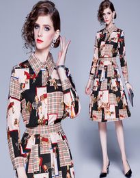 Plaid Two Pieces Sets Dress Spring Fall Fall Runway Women039s Camisa de manga larga Falda Traje Oficina de Oficina de Negocios Slim Party9571288