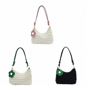 Plaid onderarm tas Casual geplooide Koreaanse stijl bubble handtas ruimte Cott Solid Color Fold Cloud Bag Girls T4OJ#