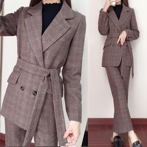 Plaid Vintage Ladies Suits Simple Loose Casual Blazer Dress Elegante Blasier Mujer Korean Women Pant Suit Primavera Otoño MM60NTZ Women's Two P