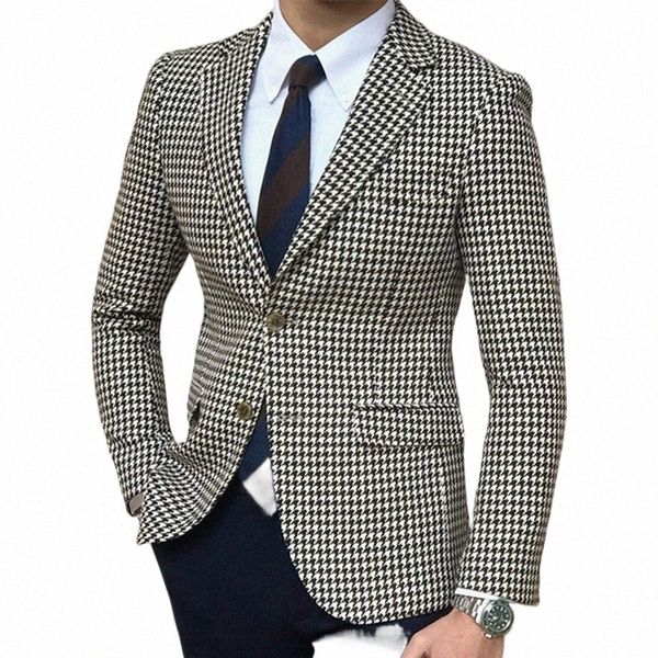 Blazer de mariage à carreaux pour hommes, coupe cintrée, veste de costume décontractée, revers cranté, manteau masculin élégant avec fente latérale, en Stock b5UN #