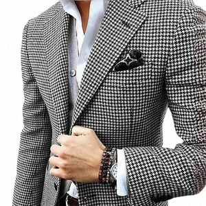 Plaid Bruiloft Jasje Voor Mannen Notched Revers Check Blazer Houndstooth Patroon 2024 Mannelijke Fi Jas Op Voorraad 49Vn #