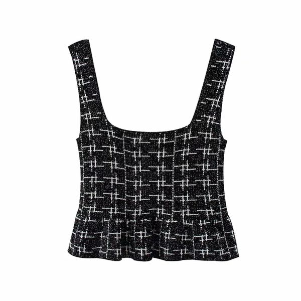 Plaid Femmes Black Volants Débardeurs Summer Fashion Dames Elegan Top Party Femme Casual Girls Chic Femme 210427