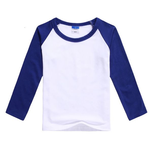 Garçons simples filles décontractées t-shirt enfants bleu blanc manches longues unisexes coton inférieur basique vêtements pour enfants 2-10t kt-1584 240410