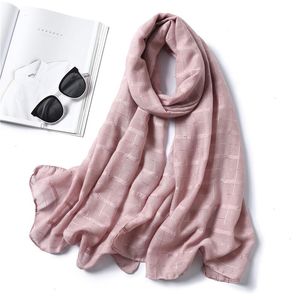 Écharpe Hijab en coton à bulles unie pour femmes Designer Plaid Foulard solide Lady Pashmina Bandeau musulman Foulards Mode