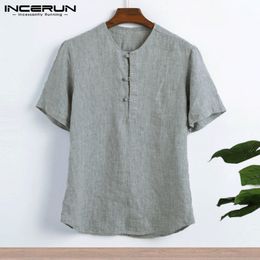 Camisas casuales lisas Camisas de lino de algodón Camisetas de hombre Verano Grande 2xl Ropa masculina Camisas de manga corta Masculina Y19072201