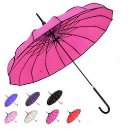 Parapluie de pagode de couleur unie 16 parapluies longs manuels à barre d'os droite comme cadeau charmant avec différentes couleurs vendant 24ll J12711693