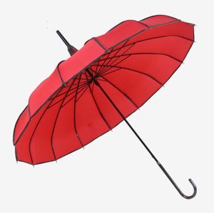 Parapluie de pagode de couleur unie 16 parapluies longs manuels à barre d'os droit comme cadeau charmant avec différentes couleurs SN4633