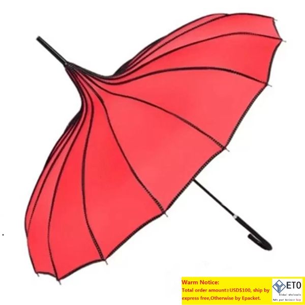 Parapluie pagode de couleur unie, 16 barres droites en os, longues, manuelles, comme cadeau, joli avec différentes couleurs