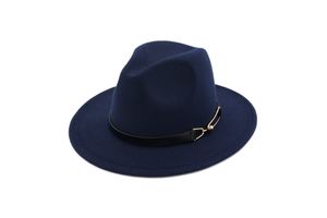 Chapeau Fedora en feutre de laine teint uni avec décoration de boucle de ceinture hommes femmes Jazz chapeau en feutre Chapeau noir Panama Trilby unisexe