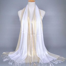 Foulard imprimé uni à la mode, glands à paillettes, coton Lurex, rayures à carreaux, Long Hijab musulman, 60x180cm