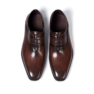 Gewoon echte klassieke veterjurk heren leren schoenen Point Toe Business Office Suit Formele schoen voor mannen Wedding Party Oxfords 512 Oxds