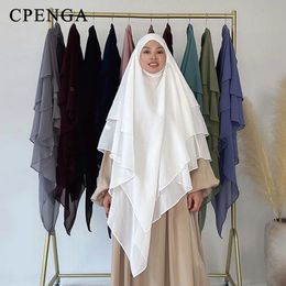 Effen hijab moslimvrouwen bescheiden Khimar zomer chiffon solide 3-laags tulband tulband femme dubai kalkoen hijabs eid islam kleding 240419