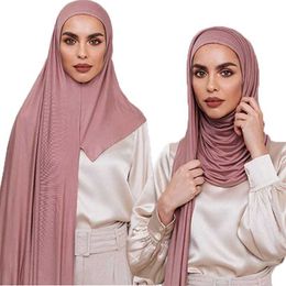 Schlichter Hijab, vorgenähter Instant-Premium-Jersey-Kopfschal, Wickelschal für Damen, 170 x 60 cm, 220106