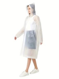 Poncho de pluie imperméable à capuche uni, imperméable Anti-pluie léger et réutilisable avec cordon de serrage, vêtements d'extérieur pour femmes
