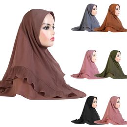 Hijab musulman de grande taille Prut Amira Pulpe sur écharpe islamique Fiffier Headscarf Ramadan Chapeaux Headwear Châle Head Wrap Ruffle Turban