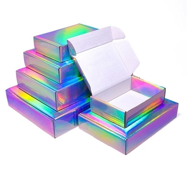 Emballage de couleur laser uni, petite boîte-cadeau pour perruque, support en carton ondulé vierge à 3 couches, taille personnalisée imprimée 220706