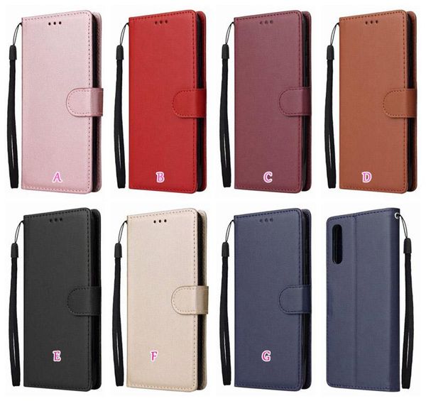 Estuches de billetera de cuero liso para Samsung S22 Plus Ultra Galaxy A03S 166MM A13 A33 A53 5G Marco de moda Foto 3Cards Slot Flip Cover Holder Teléfono celular Wine Red Pouch Strap