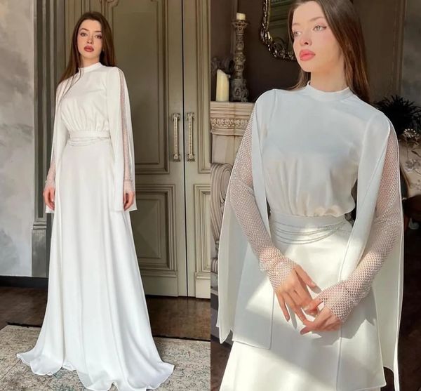 Vestido formal de noche con cuello redondo, liso, línea A, cinturón hasta el suelo, satén suave, vestido de fiesta de cumpleaños, vestidos de fiesta, bata árabe De Soiree, 2024