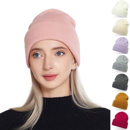 Plain Pure Color Otoño Invierno Gorro de punto Deportes al aire libre Sombreros versátiles para hombres y mujeres rosa blanco negro gris