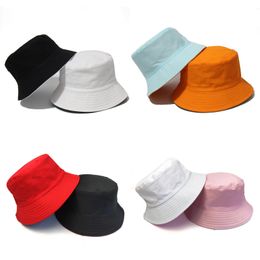 Chapeau de seau en coton réversible uni pour hommes et femmes Double face porter été plage pare-soleil blanc unisexe à bords casquette de pêche Logo personnalisé