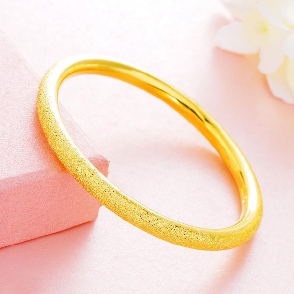 Brazalete de mujer clásico de estilo Simple liso, pulsera de boda llena de oro amarillo, gota de joyería sólida