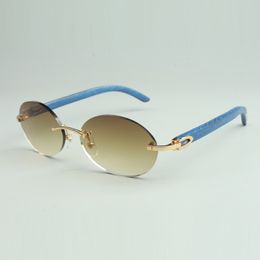 gewone zonnebril 8100903 met blauwe houten armen en 58 mm ovale lenzen