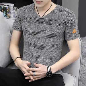 T-shirt ordinaire Men Summer Top Streetwear Streetwear Tricoted Black V Necl