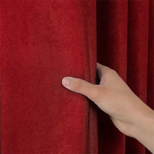 Cortina de algodón de terciopelo liso para sala de estar dormitorio puerta ventana Panel cortinas opacas Borgoña gris negro café marrón 211203