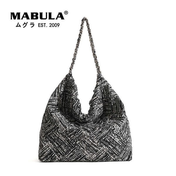 Bolso de hombro de lona con estampado de rayas y cadena trenzada para mujer, conjunto de 2 piezas, bolso Hobo elegante bohemio, bolso de compras informal grande 230315