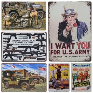 Vliegtuig auto motorfiets leger kunst schilderen decoratie vintage route 66 tin bord plaat poster home decor voor bar pub caf￩ metaal ijzerplaques stickers