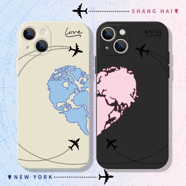 Planes World Map Travel Case pour iPhone 12 13 11 Pro Max 12 Mini Love Heart Couple Couple pour iPhone XR XSS MAX 7 8 Plus SE2020