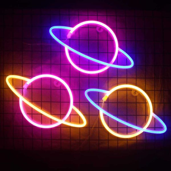 Planet Bar Neon Sign Light Party Tenture murale LED pour vitrine de Noël Art Décoration murale Néons Lampe USB ou alimenté par batterie HKD230825