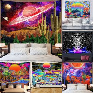Planet Tapestry Trippy Mountain Tapestries Psychedelic Galaxy Space Tapestry Fantasy Mushroom Tapestries Magic River Landscape Muur opknoping voor Slaapkamer
