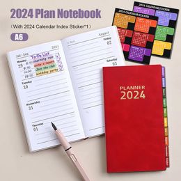 Carnet de notes A6 Agenda bloc-notes 365 jours Page intérieure en anglais avec autocollant d'index de calendrier Plan quotidien fournitures scolaires de bureau 240223